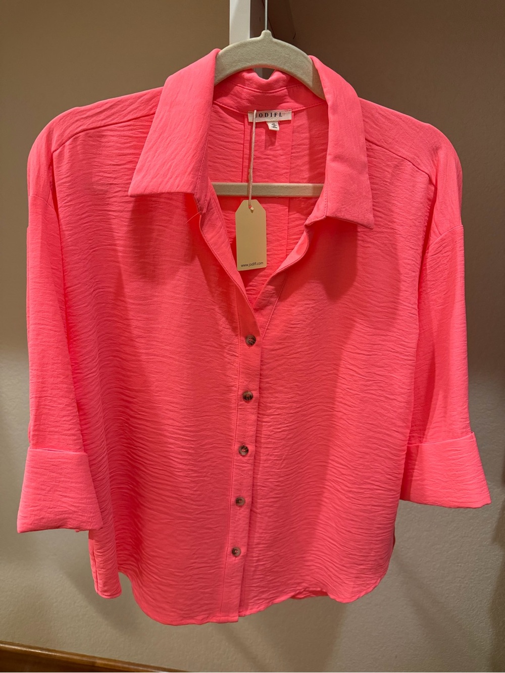 JODIFL Coral Pink Button-Down Shirt